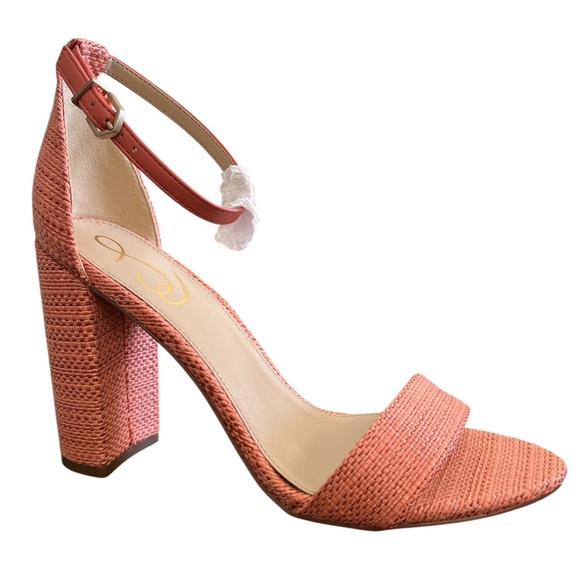 Sam Edelman Yaro Woven Look Block Heel Sandal Stucco Pink/Coral Size 9 New - Picture 1 of 5